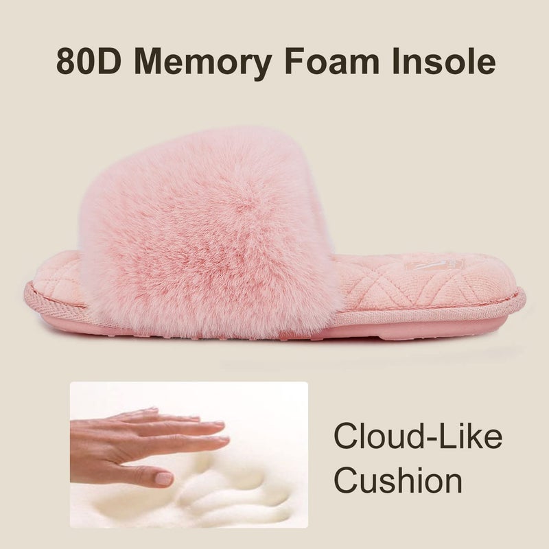 LongBay Women's Open Toe Slippers Fuzzy Fluffy Memory Foam Comfy Slip On Indoor Bedroom Home Slide (Small / 5-6, Pink) - Image 4